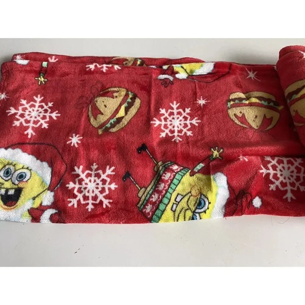 SpongeBob SquarePants In Santa Suit Christmas Blanket Throw Crabby Patty 50 X 70